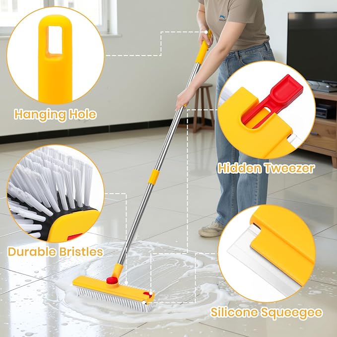 64in Floor Scrub Brush with Long Handle, 3 in 1 Hard Bristle Cleaning Brush - Image 4