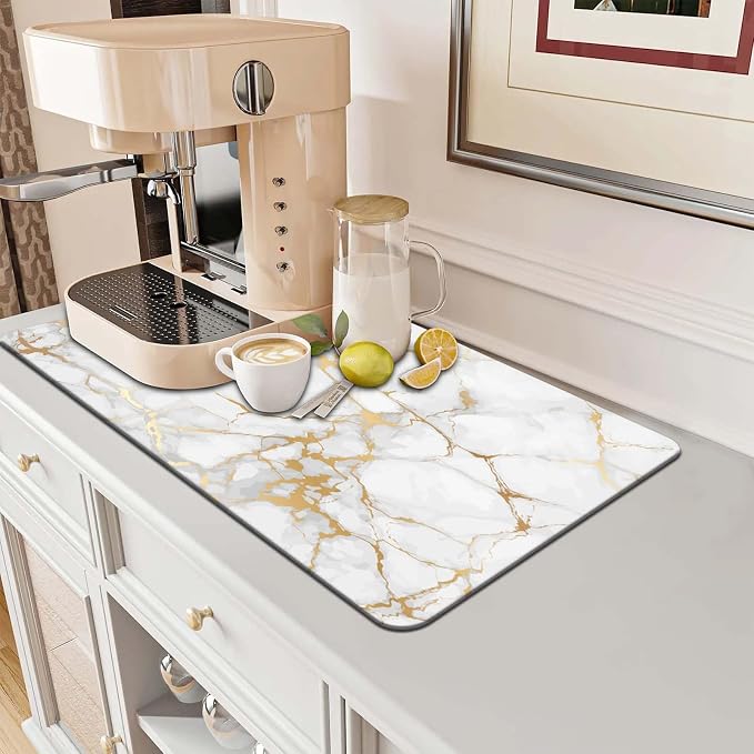 MCALK Marble White Coffee Mat for Kitchen Counter, Absorbent Kitchen Sink Mat - Image 7