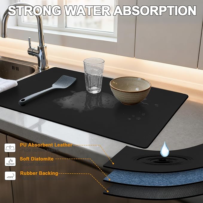 Dish Drying Mats for Kitchen Counter, Waterproof Coffee Mat for Countertop - Image 4