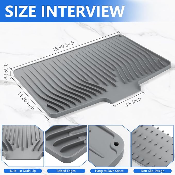 Silicone Dish Drying Mat for Kitchen Counter, Dish Drainer Mat, Non-Slip Drying - Image 2