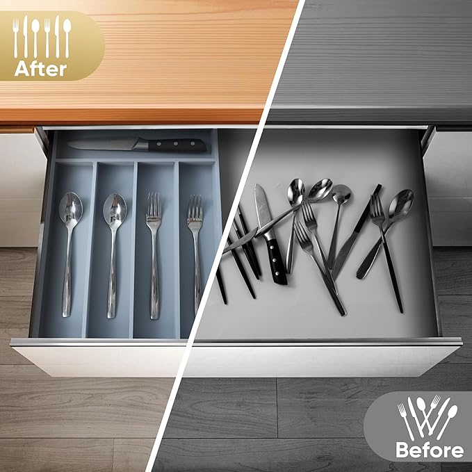 Silverware Organizer, 10 Inch Utensil Organizer Kitchen Drawer Organizer Bamboo - Image 4