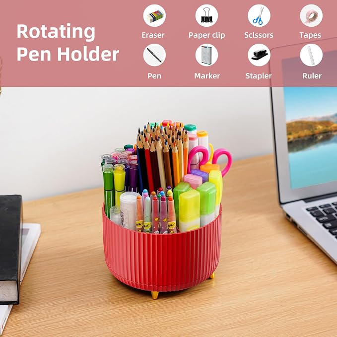 Marbrasse Desk Organizer, 360-Degree Rotating Pen Holder - Image 3