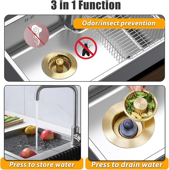 Kitchen Sink Drain Strainer, 3 in 1 Pop Up Kitchen Sink Stopper, - Image 3