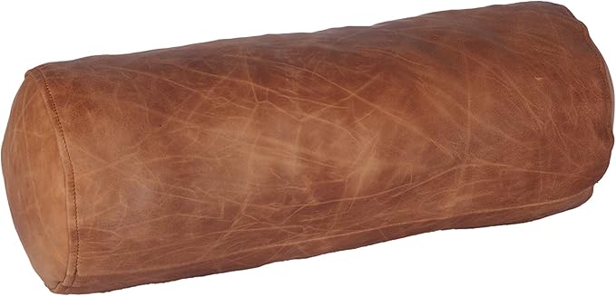 Neck Roll Pillow Cushion Cover, 14x6 Inch Full Moon Round Bolster Pillow Case, Cylinder Soft Lambskin Leather Pillowcase for Head, Spine & Neck Support During Sleep - Beige Artical Pack of 1