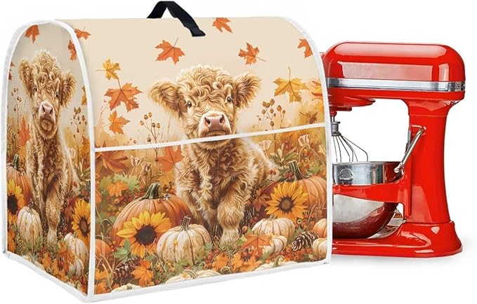 Highland Cow Stand Mixer Cover 4.5-5 Quart Pumpkin Kitchen Appliance Covers Dust Protection Universal for Pressure Cooker Air Fryer Fall Kitchen Decoration for Home Gift for Friends
