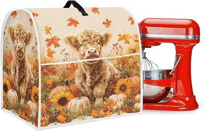 Highland Cow Stand Mixer Cover 4.5-5 Quart Pumpkin Kitchen Appliance Covers Dust Protection Universal for Pressure Cooker Air Fryer Fall Kitchen Decoration for Home Gift for Friends