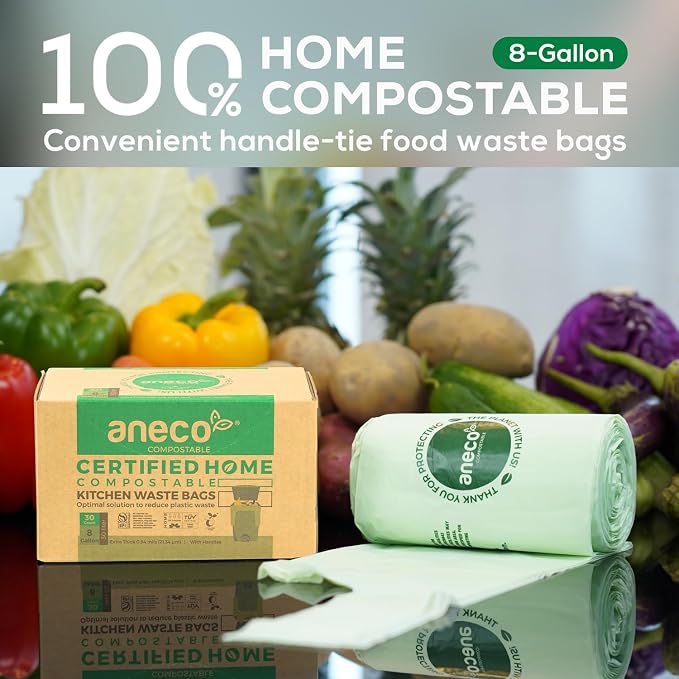 ANECO 8 Gallon Compostable Kitchen Food Waste Bags - Image 2