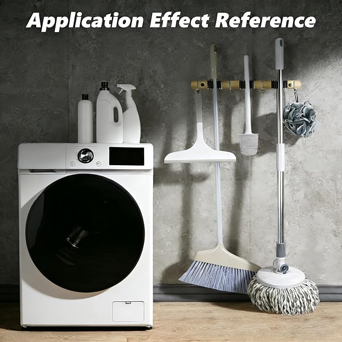 3 Racks and 4 Heavy Duty Hooks Mop and Broom Holder Wall Mount, Non-slip - Image 5