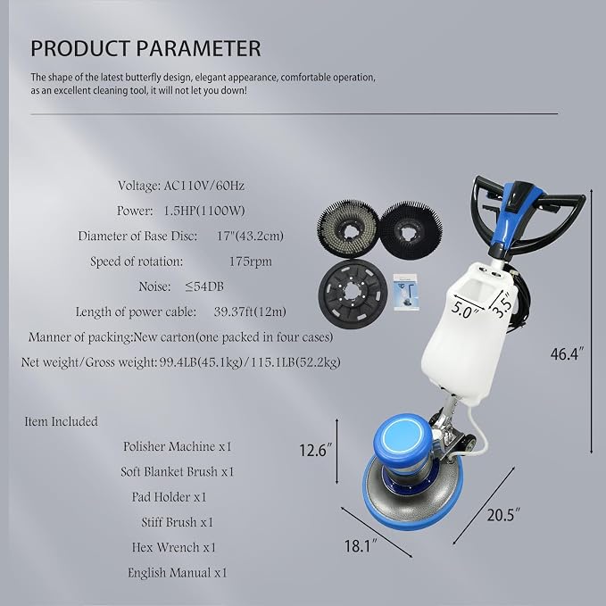 110V Floor Polisher Commercial Floor Scrubber Machine, Carpet Buffer Scrubber - Image 3