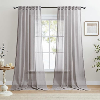 Dreaming Casa Grey Sheer Curtains 102 Inches Long, Rod Pocket & Back Tab Light Filtering Textured Sheers for Living Room Bedroom, 2 Panels, Each 52" W x 102" L
