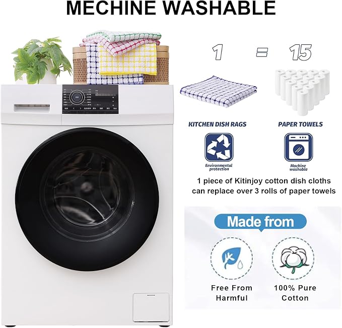 Kitinjoy Cotton 24 Pack Terry Kitchen Dish Cloths, 12 x 12 Inches Super Soft - Image 5