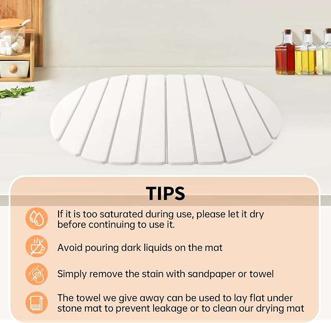 Stone Drying Mat for Kitchen Counter Oval, 23.62"x15.35", Collapsible Quick Dry - Image 7