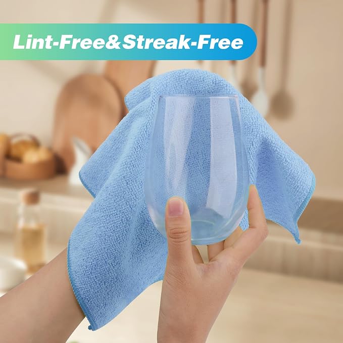 HOMEXCEL Blue Microfiber Cleaning Cloth, 24 Pack Absorbent Cleaning Rags - Image 4