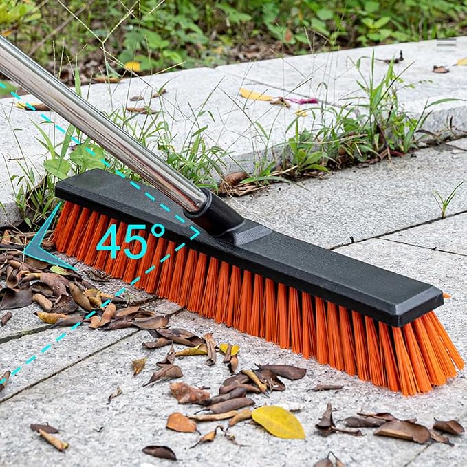 19" Outdoor Broom with 58" Long Handle & Rubber Squeegee, Push Broom - Image 2