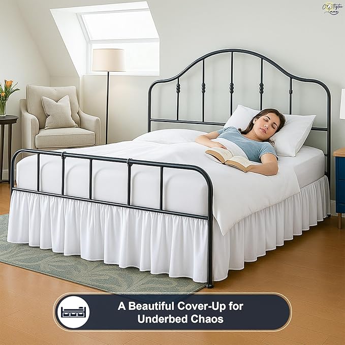 Cottington Lane Ruffled Bed Skirt Twin Size with Split Corner, Brushed Microfiber Hotel Quality White Dust Ruffle, 21 Inch Drop Gathered Bedskirt, Soft and Stylish, Shrinkage and Fade Resistant