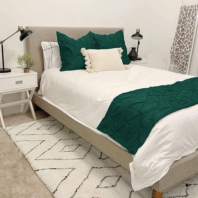 Bed Runner Set - 100% Pure Cotton 800 Thread Count - Luxury 1 Pinch Pleated Bed Runner and 2 Pillow Cover - 3 Piece Pinch Pleated Bed Runner Set Queen, Teal