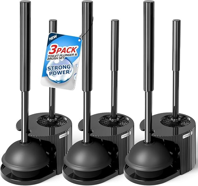 3Pack 2 in 1 Toilet Brush and Plunger Set, Extended Handle Plunger, Toilet Bowl by FORASTO