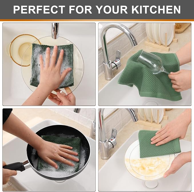 Kitinjoy 100% Cotton Kitchen Dish Cloths, 8 Pack Waffle Weave Ultra Soft - Image 4