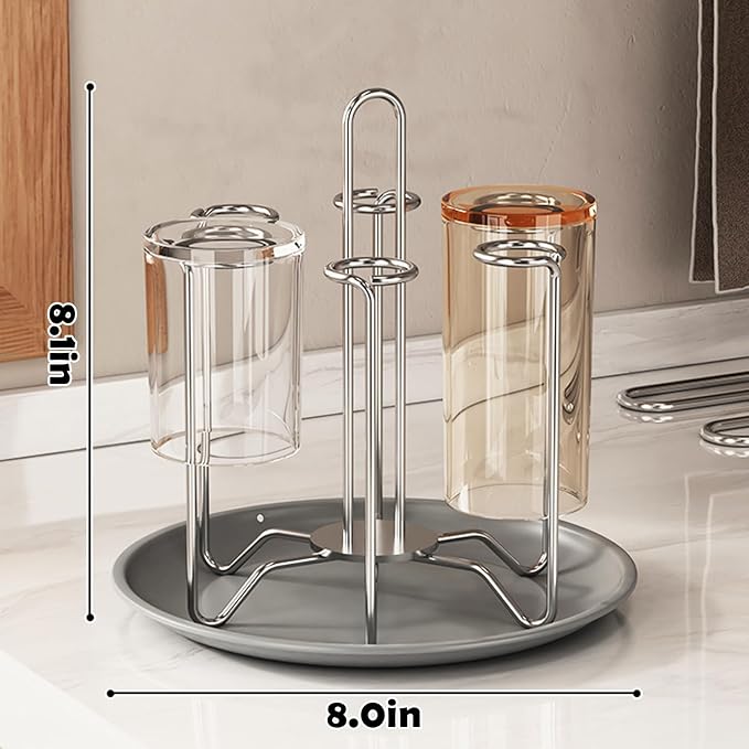 Cup Drying Rack Stand, Stainless Steel 6 Cups Mug Drying Rack Drainer Holder - Image 3