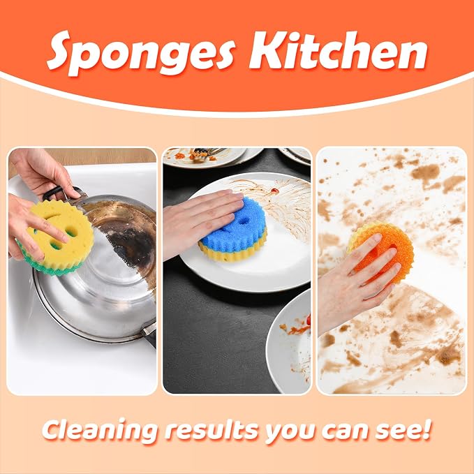 12 Colorful Smile Scrub Sponges, Temperature Controlled Dish Sponge, Double - Image 3
