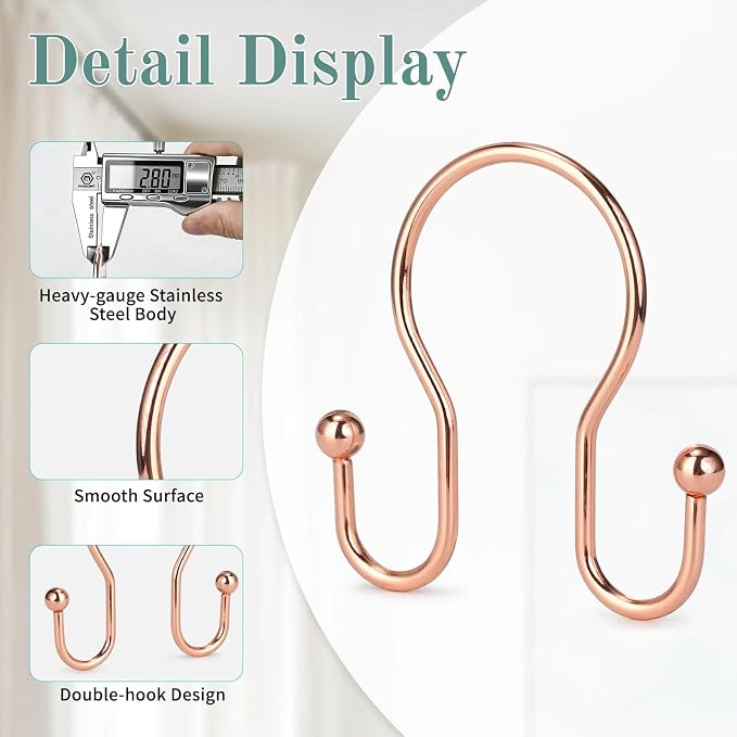 Goowin Shower Curtain Hooks, Stainless Steel Shower Curtain Hangers, Metal - Image 4