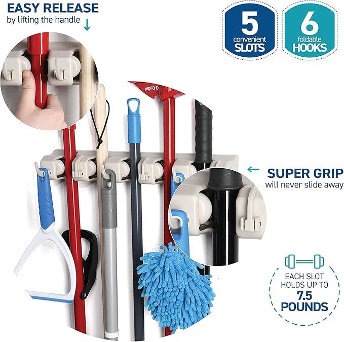 Mop and Broom Holder Wall Mount 2 Pack - Image 4