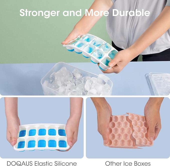 DOQAUS Ice Cube Tray with Lid and Bin, 4 Pack Silicone Plastic Ice Cubes Trays - Image 6