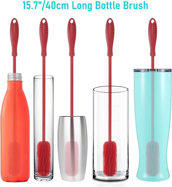 15.7" Silicone Bottle Brush, ddLUCK Water Bottle Cleaner Brush - Image 7