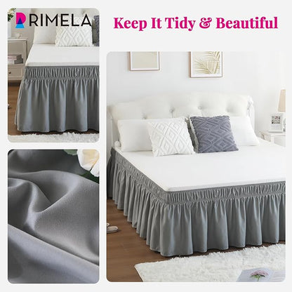 RIMELA Gray King Size Bed Skirt 25 Inch Drop, Elastic Bed Skirts Cal King Dust Ruffle, Light Grey Bedskirt for Adjustable Bed Base Solid Fade Resistant Silky Fabric Machine Washable Easy to Install