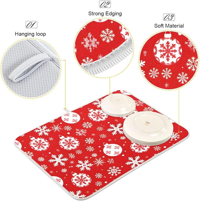 Christmas Snowflake Ball Baubles Dish Drying Mat - Image 3