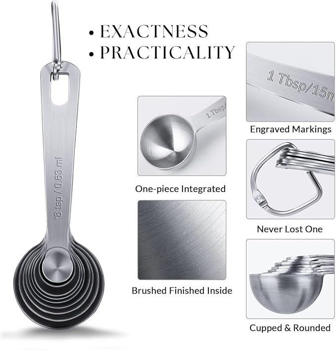 9PCS Measuring Spoons Set Stainless 1 tbsp, 1/2 tbsp, and 1-1/16tsp Steel - Image 6