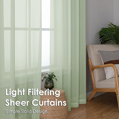 OVZME Light Green Sheer Curtains 54 Inches Long 2 Panels - Soft Light Filtering Window Sheer Panels for Living Room/Bedroom, Top Dual Rod Pocket, 1 Pair, Each 42Wx54L Inches