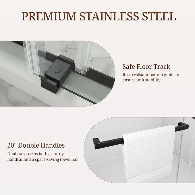 68-73" W x 76" H Frameless Shower Door, Double Sliding Glass Shower Door - Image 8