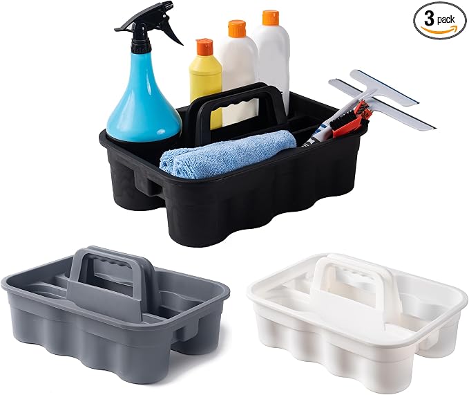 Matthew 3 Pack Large Plastic Tote Tool & Deluxe Supply Cleaning Caddy w/Handle by MATTHEWCLEANINGPRODUCTS