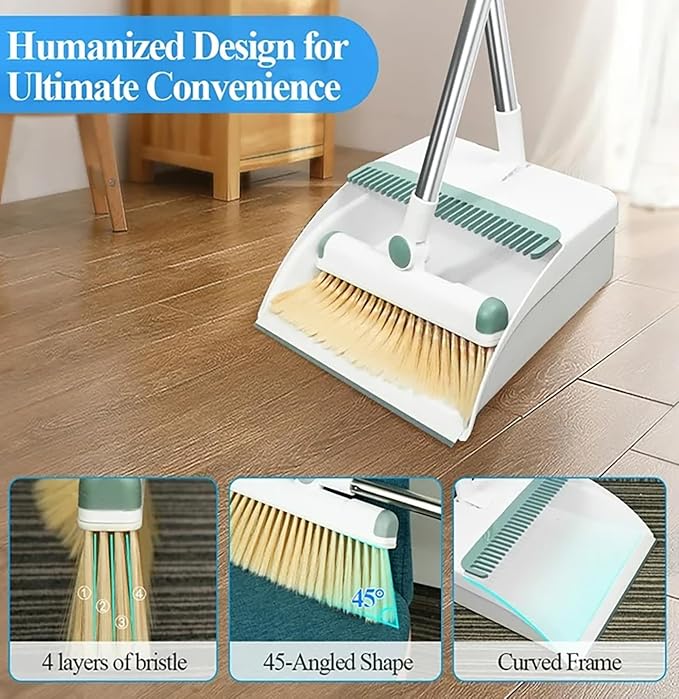Broom and Dustpan Set 50" Long Handle Foldable Stand Up Broom and Dustpan - Image 6