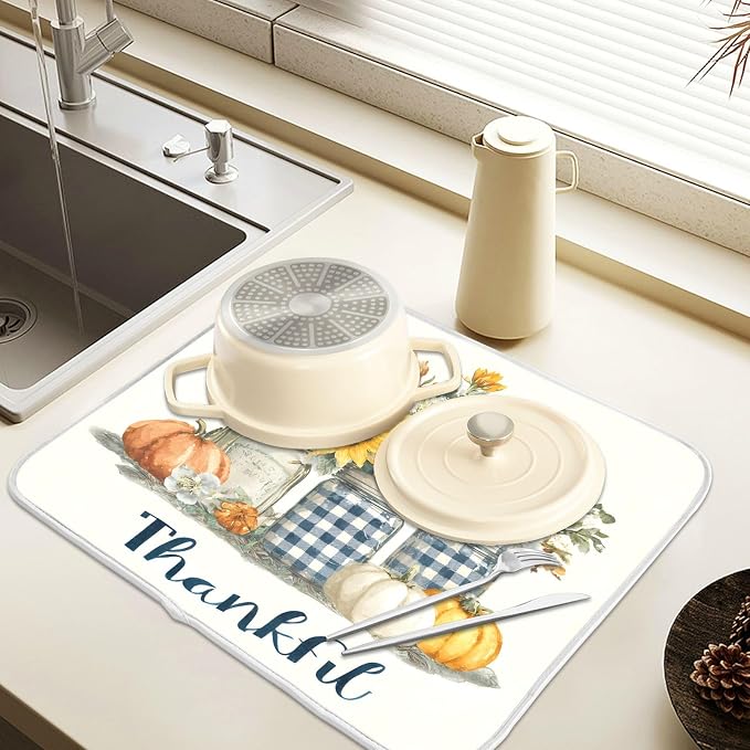 Autumn Pumpkin and Sunflower Floral Vase Dish Drying Mat - Image 5