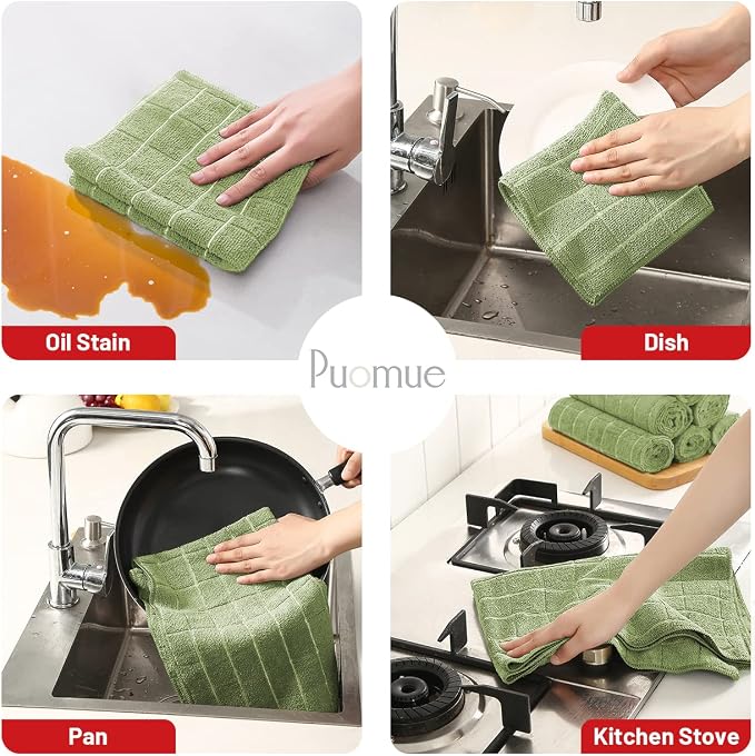 Microfiber Kitchen Towels and Dishcloths Set, 26 X 18 Inch and 12 X 12 Inch - Image 3