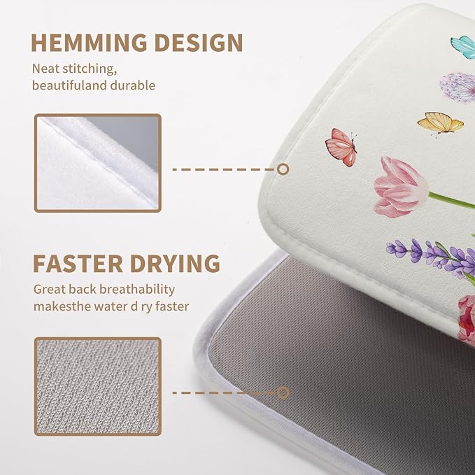 Spring Floral Dish Drying Mat Tulip Lavender Flower Dishes Pad Absorbent - Image 4