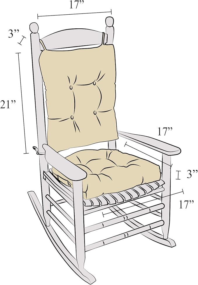 Klear Vu Omega Non-Slip Rocking Chair Cushion Set, Assembled in USA, Thick Padding & Tufted Design, Includes Seat Pad & Back Pillow with Ties, 17x17 Inches, 2-Piece Set, Solid Gray