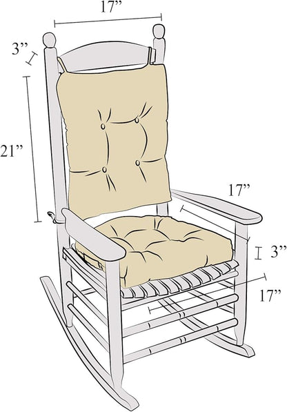 Klear Vu Omega Non-Slip Rocking Chair Cushion Set, Assembled in USA, Thick Padding & Tufted Design, Includes Seat Pad & Back Pillow with Ties, 17x17 Inches, 2-Piece Set, Solid Gray