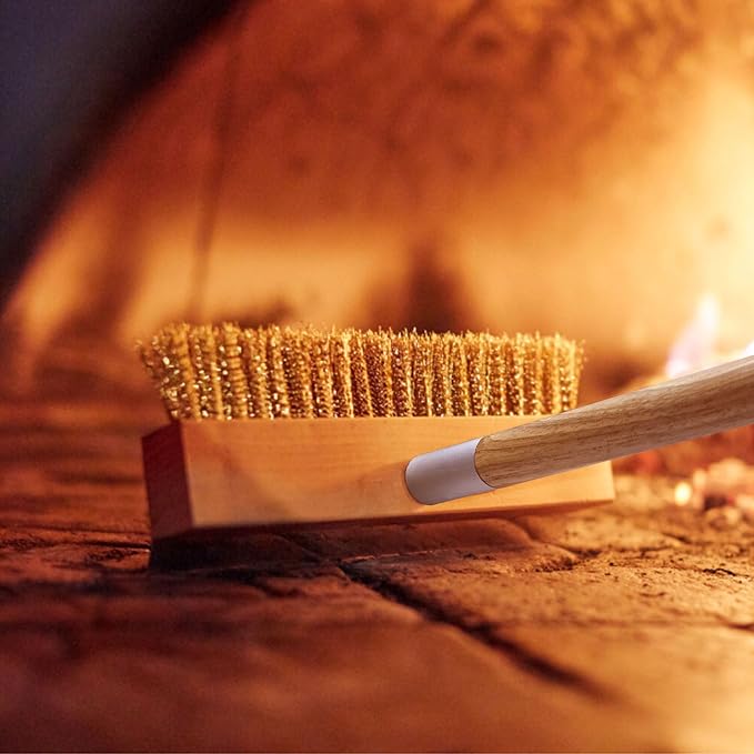 Wood Brush Head with Steel Scraper 9.6 Inch Pizza Oven Brush Brass Bristles - Image 5