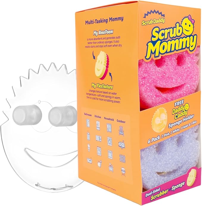 Scrub Daddy 6 Scrub Mommy Kitchen Sponges & 1 Daddy Caddy Sponge Holder by ScrubDaddy