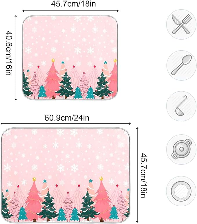 Christmas Tree Pink Dish Drying Mat - Image 3