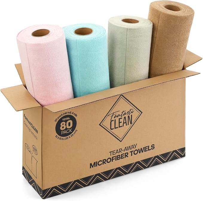 Fantasticlean Tear-Away Dish Cloth- 80 Sheets, 4 Rolls by Fantasticlean