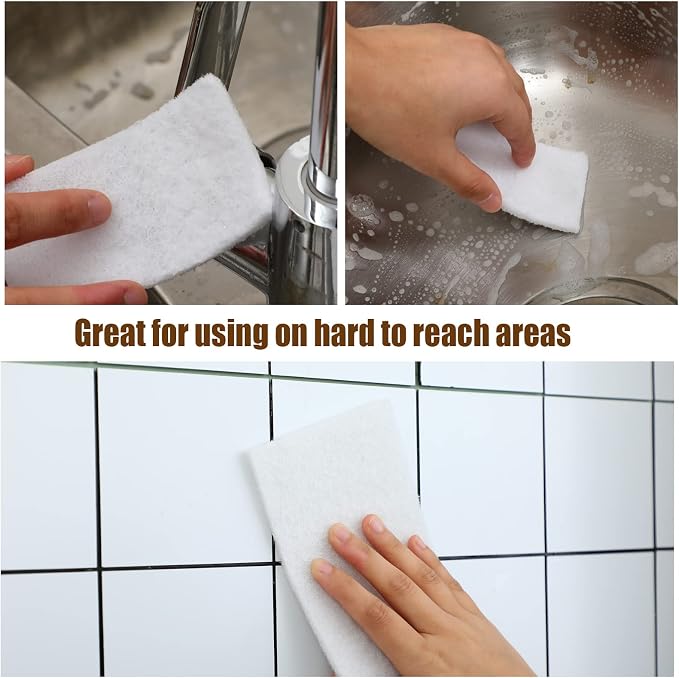 Hoolerry 40 Pcs White Scrub Pads Light Duty Scouring Non Woven Pad Non Scratch - Image 7