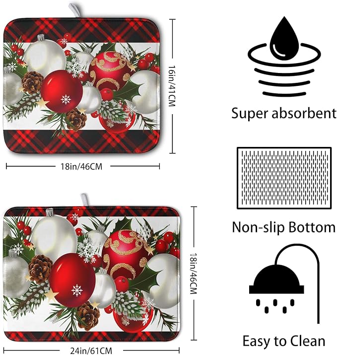 Christmas Red Buffalo Plaid Dish Drying Mat - Image 2