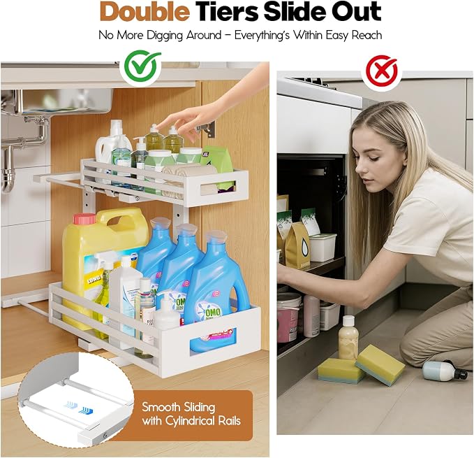 1-Pack Under Sink Organizers and Storage, 2-Tier L Shape Pull Out Cabinet - Image 3