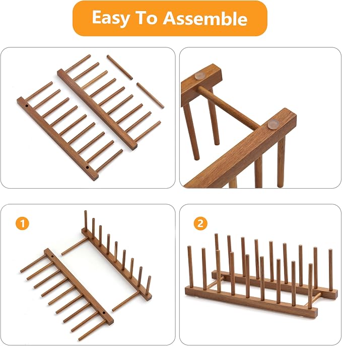 HBlife 2pcs Acacia Wooden Dish Dying Rack Pot Lid Plate Organizer Holder - Image 3