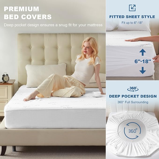 Waterproof Mattress Protector, California King Size Mattress Pad Fitted 6"-18" - Image 4