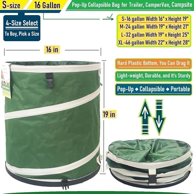 16-Gallon Collapsible Trash Can Hard-Shell Bottom Yard Garden Bag - Image 5